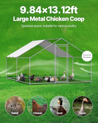 VEVOR Large Metal Chicken Coop with Run, Walk-in Outdoor Poultry Pen W388