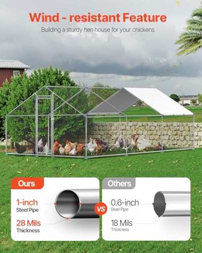 VEVOR Large Metal Chicken Coop with Run, Walk-in Outdoor Poultry Pen W388
