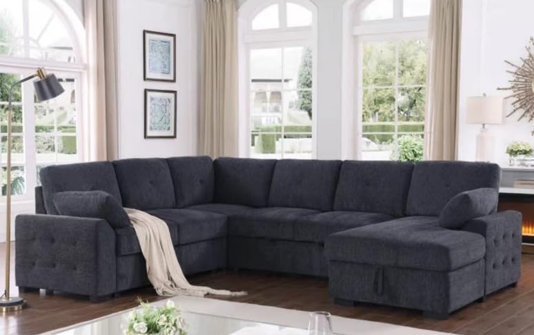 L-Shaped Pull Out Sleep Sofabed with Storage Chaise, Chenille Upholstered X30892
