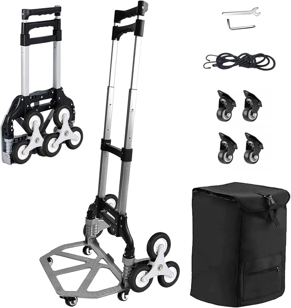 Capacity Folding Hand Truck 4 Universal Wheels & 2 Elastic Ropes,Aluminum Stair Climbing Cart with Telescoping Handle and Rubber Wheels for Moving,Shopping,Travel,Office Use
