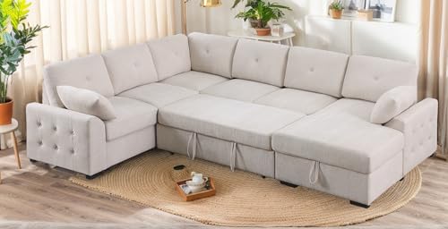 L-Shaped Pull Out Sleep Sofabed with Storage Chaise, Chenille Upholstered X30892