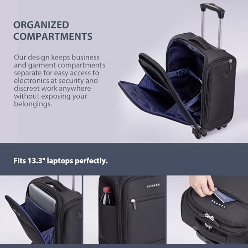Verage Underseat Carry On Luggage with Wheels, 14.5 Inch Spinner Suitcase, Black V292