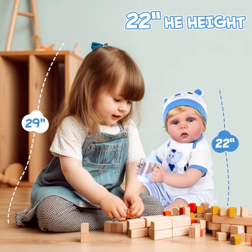 Aori Real Life Baby Doll 22 inch Realistic Newborn Boy Soft Weighted Body C19478