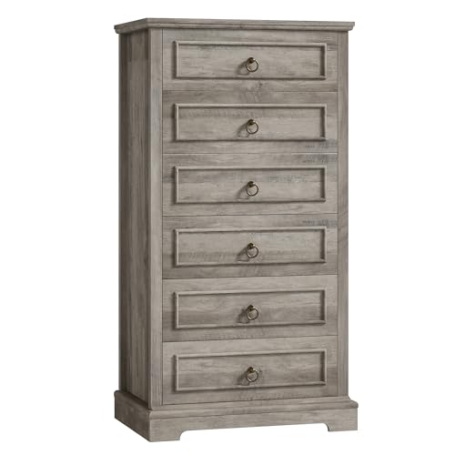 HOSTACK 6 Drawer Dresser for Bedroom, Tall Modern Farmhouse Chest, Dark Brown H747285