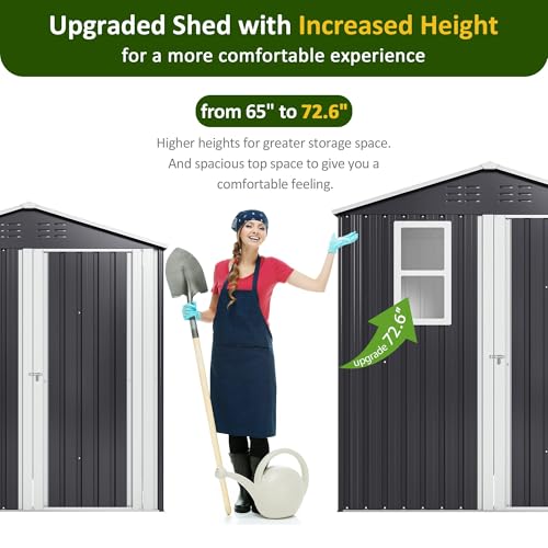 10x10 FT Outdoor Metal Storage Shed with Lockable Doors, Grey Q804763