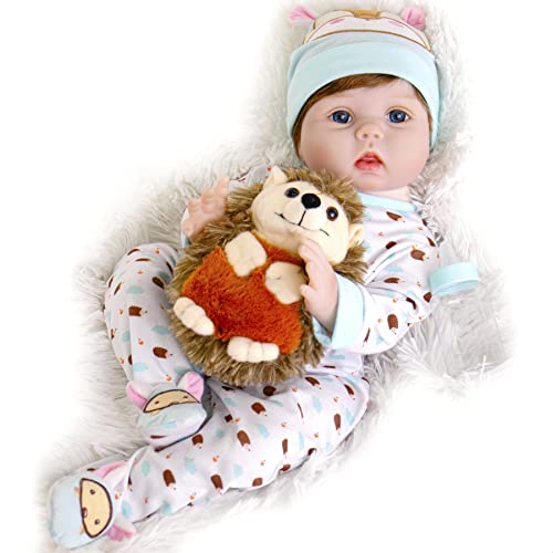 Aori Reborn Baby Dolls Boy 22 Inch Realistic Lifelike Newborn Baby Doll with Teddy Toy and Doll Accessories for Children 3+