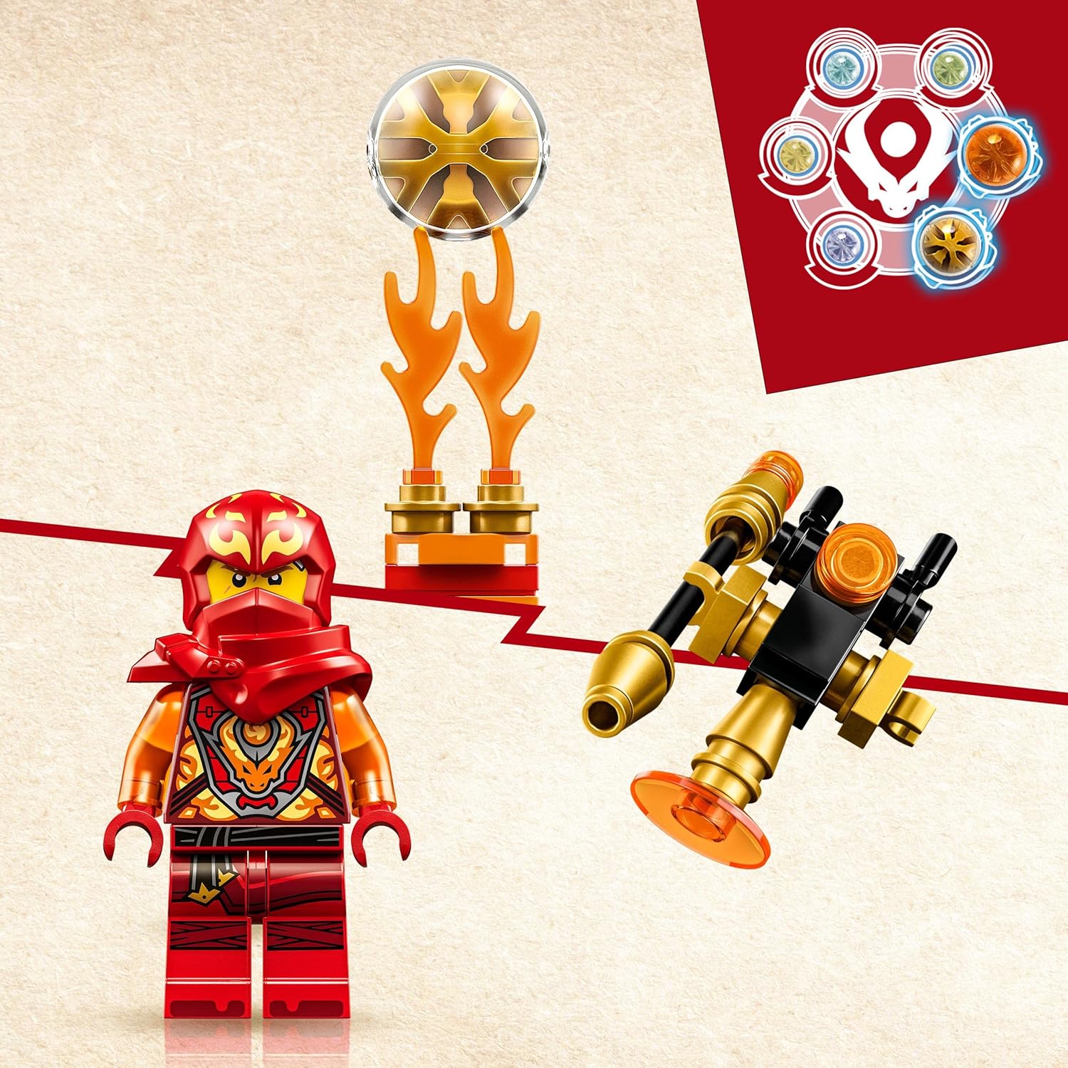 LEGO NINJAGO Kai’s Dragon Power Spinjitzu Flip 71777 Red Ninja Toy Building Set with Kai Minifigure H32713