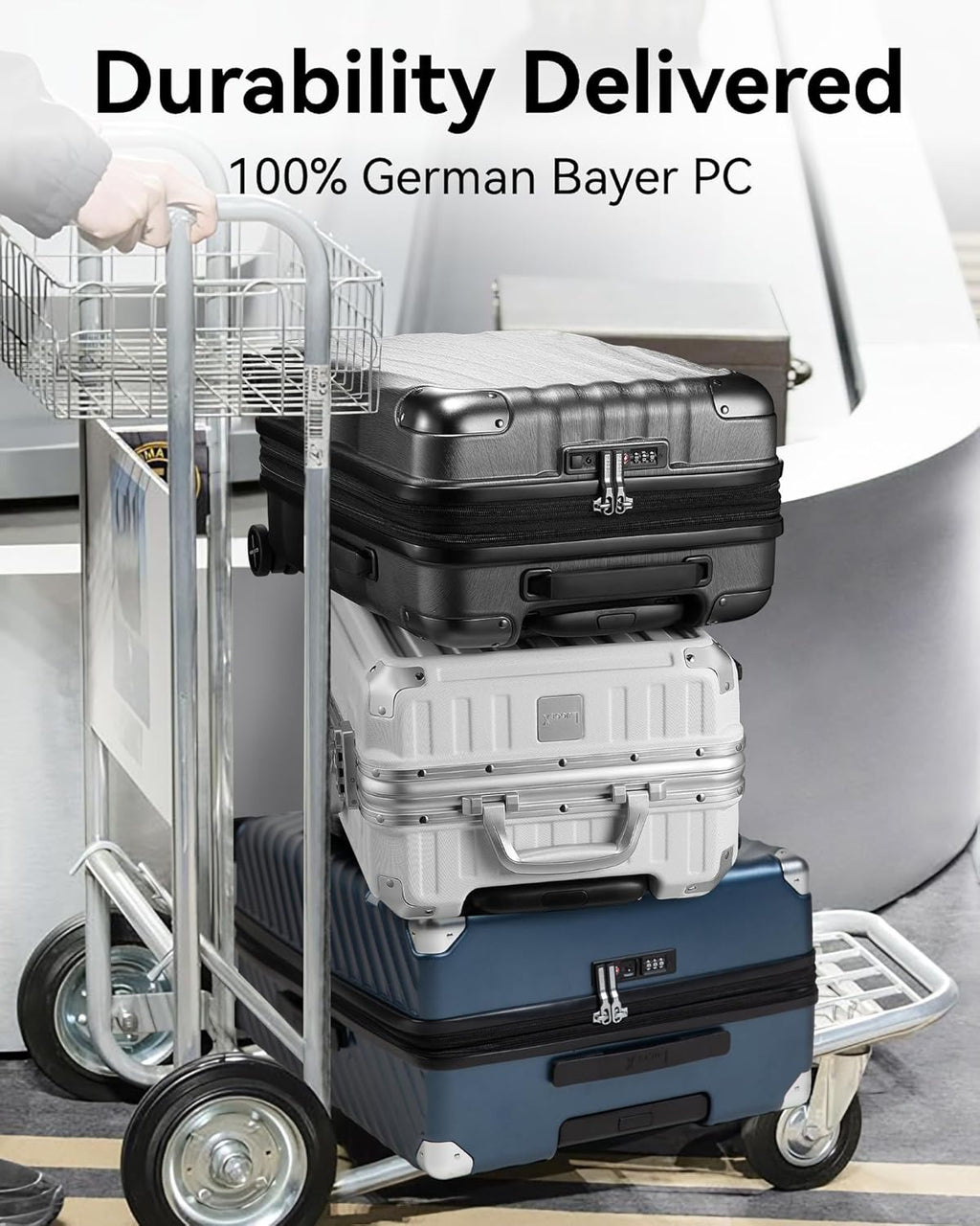 LUGGEX Carry On Luggage Set 2 Piece Polycarbonate Hard Suitcases with Wheels Black P563
