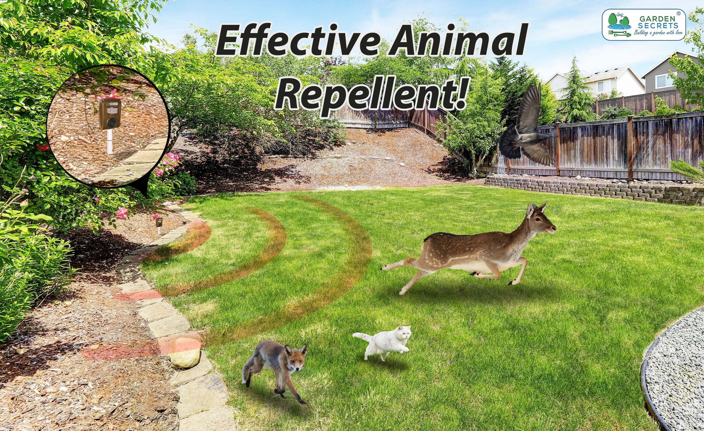 GARDEN SECRETS® Compact Solar Ultrasonic Animal Repellent M97580
