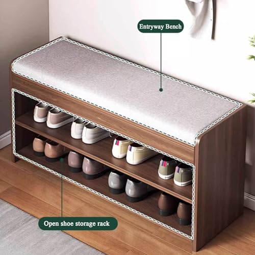 Shoe Bench with Storage Shelf 2-Tier Cushion Padded Seat White Z789019
