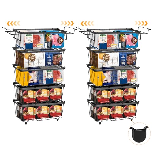 Freezer Organizer Bins, 6 Pack Stackable with Handles, Black S4912