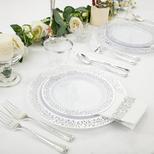 WELLIFE Silver Party Dinnerware Set for 50 Guests, Disposable A689948