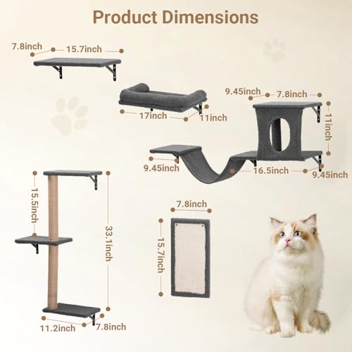 Cat Wall Shelves 5-in-1 Wooden Cat Climber with Perches and Scratching Post U216172