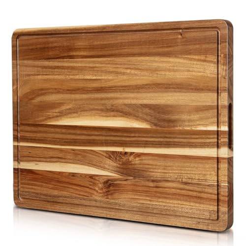 LinTimes XL Cutting Boards for Kitchen, Acacia Wood Cutting Board with Juice Groove & Handles, 20x15 In Butcher Block Cutting Board, Thick Reversible Cutting Board, Charcuterie Cheese Serving Tray