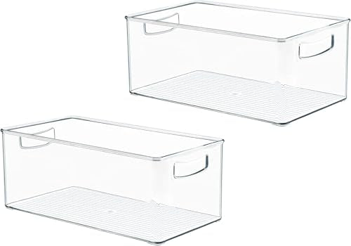 Hudgan 2 Pack Deep Freezer Organizer Bins, Stackable Food-Grade Plastic P509231