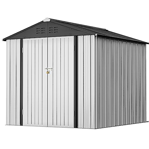 Greesum Outdoor Storage Shed 6 x 8 ft Metal Garden Utility Tool Shed with Lock, Brown U409