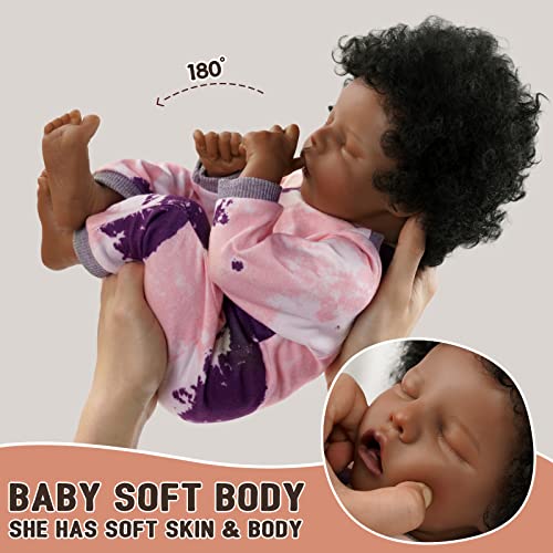 BABESIDE Lifelike Reborn Baby Doll Black 17-Inch with Feeding Kit & Gift Box E886