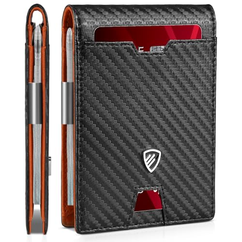 RUNBOX Mens Slim Wallet with Money Clip RFID Blocking Bifold Credit Card Holder for Men with Gift Box