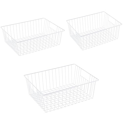 16" Upright Freezer Organizer Baskets, Wire Storage Bins, White, Set of 6 V556519