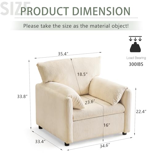 Corduroy Single Sofa Chair with Side Pocket, Beige O582