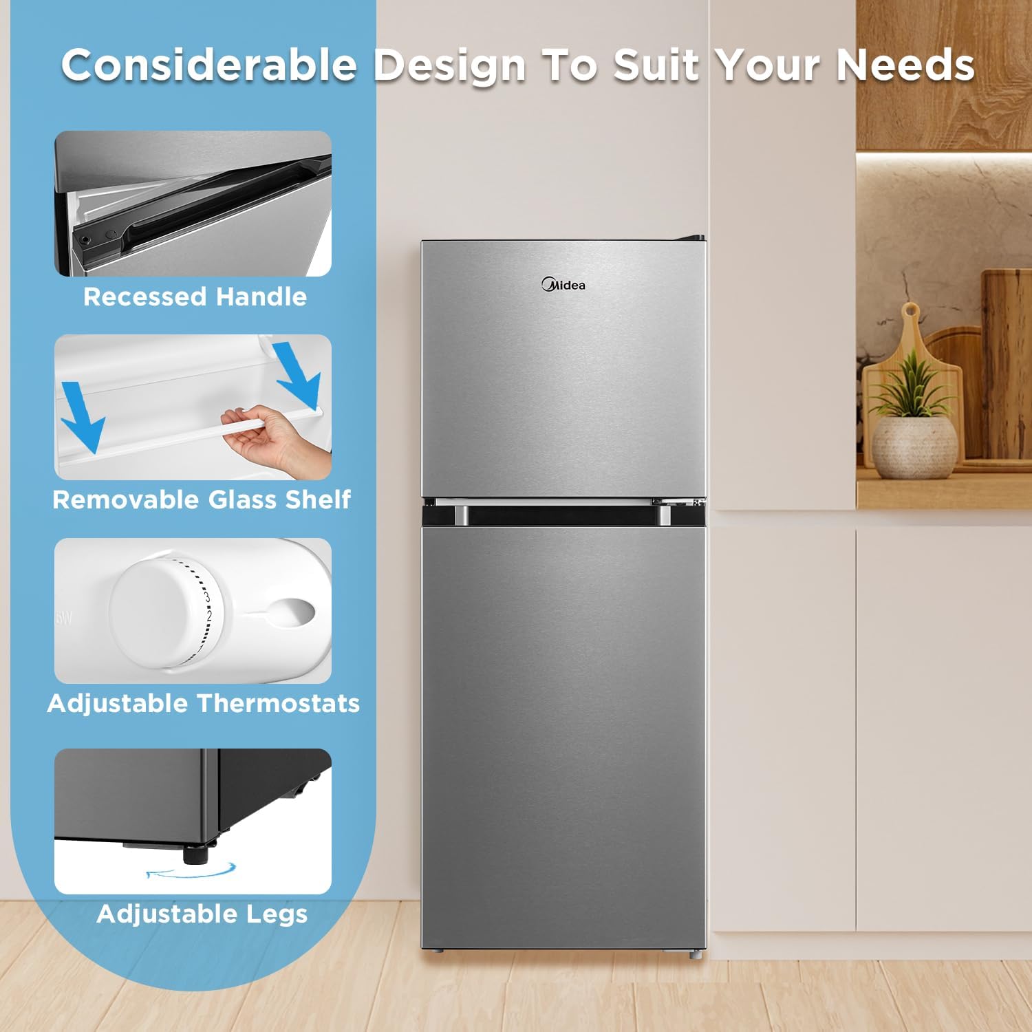 Midea MERM45S3AST Double Door Compact Refrigerator, 4.5 Cu Ft, Stainless Steel O10432
