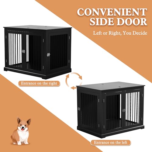 Large Dog Crate Furniture with Cushion, Flip Top, Black H57930