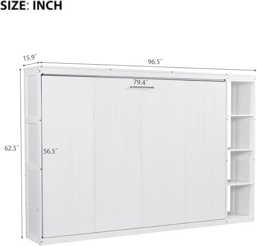 Full Murphy Bed with Storage Shelves, White Z979
