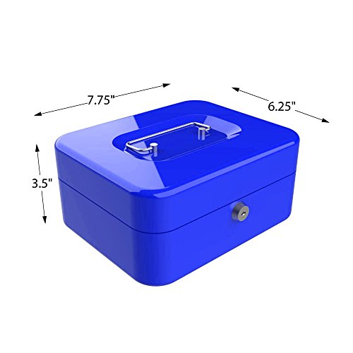 Stalwart Hawk 8-Inch Key Lock Blue Cash Box with Coin Tray Y4530