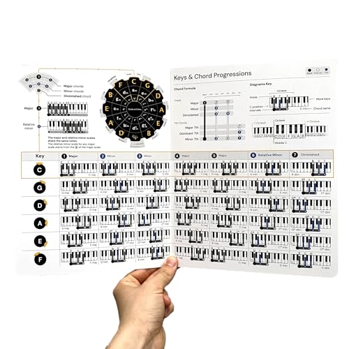 Guitar Chords Chart - Learn Chords for Guitar, Guitar Chord Progressions, Guitar Scales, Guitar Triads. THE Guitar Theory Cheat Sheet. Easy Read, Durable and Portable Laminated Card. 8x8"