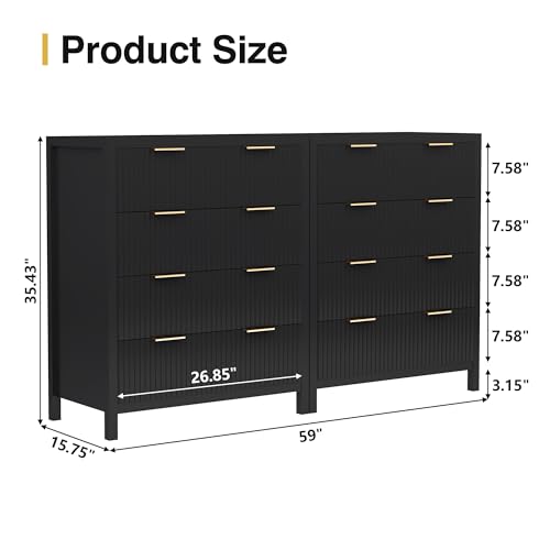 Fluted 5 Drawers Dresser for Bedroom, Wooden Tall Storage, Walnut L1075