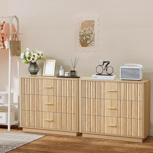 Fluted 5 Drawers Dresser for Bedroom, Wooden Tall Storage, Walnut L1075
