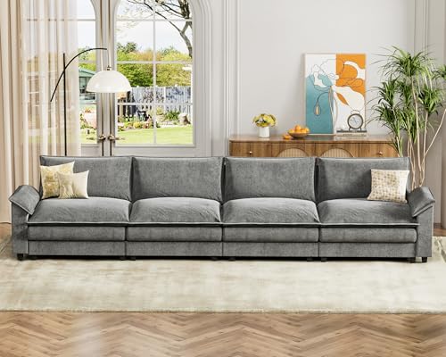 Homall 119" Modular Sectional Sofa with Reversible Ottoman, Light Grey V97154
