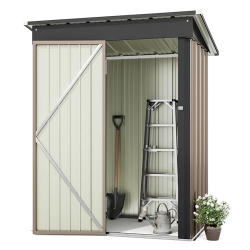 Greesum Outdoor Storage Shed 6 x 8 ft Metal Garden Utility Tool Shed with Lock, Brown U409