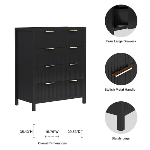 Fluted 5 Drawers Dresser for Bedroom, Wooden Tall Storage, Walnut L1075