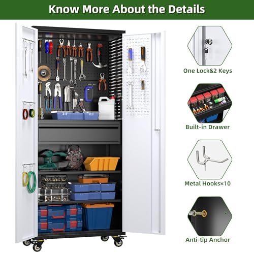Aobabo 73''H Metal Garage Storage Cabinet with Wheels, Black S572804