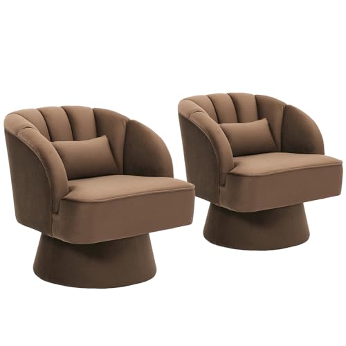 GarveeHome Modern Swivel Barrel Accent Chair, Teddy Fabric Upholstered Armchair, Black W334223