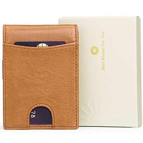 SENDEFN Slim Wallet for Men with Money Clip RFID Front Pocket Leather Bifold J20693