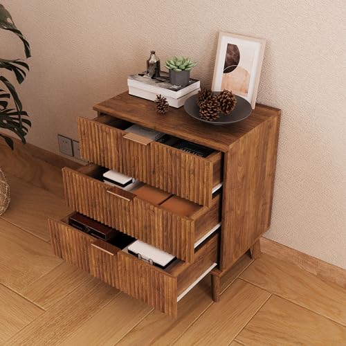 Fluted 5 Drawers Dresser for Bedroom, Wooden Tall Storage, Walnut L1075