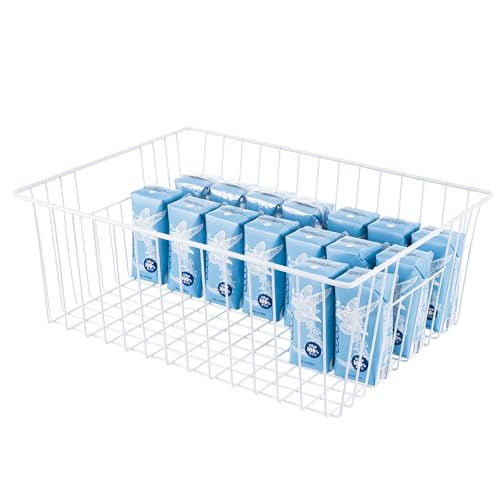 16" Upright Freezer Organizer Baskets, Wire Storage Bins, White, Set of 6 V556519