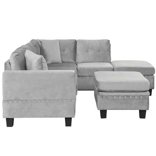 Merax Modern Sectional Sofa with Storage Ottoman, Black P61461