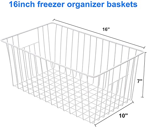 16" Upright Freezer Organizer Baskets, Wire Storage Bins, White, Set of 6 V556519