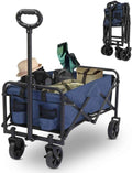 Collapsible Foldable Wagon, 220lbs Weight and 120L Large Capacity, Heavy Duty Folding Wagon Carts with All Terrain Wheels, Utility Beach Wagon for Outdoor Garden Camping Shopping Sports, Blue