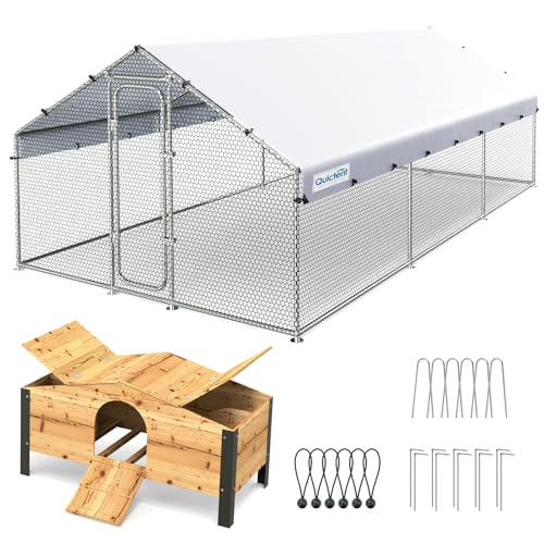 Quictent Large Metal Chicken Coop Run with Roosting Perch for 20+ Poultry, Outdoor Walk-in Hen House, 12x9x6.6FT N28773