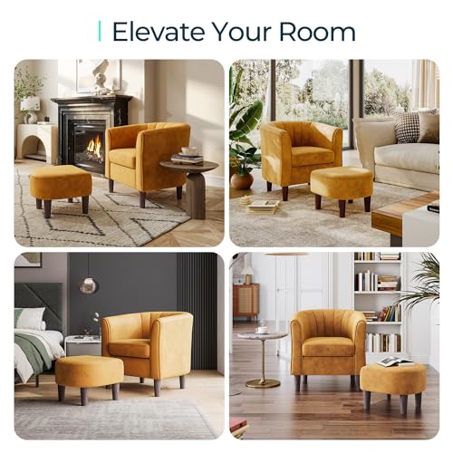LINSY Accent Chair with Ottoman, Velvet, Olive Green C653