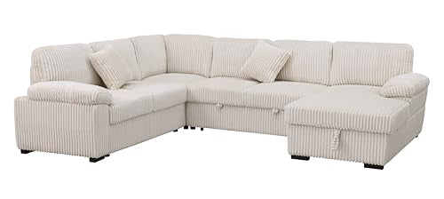 L-Shaped Pull Out Sleep Sofabed with Storage Chaise, Chenille Upholstered X30892