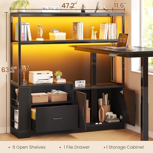 SEDETA L Shaped Standing Desk with Drawers & Hutch, White X476869