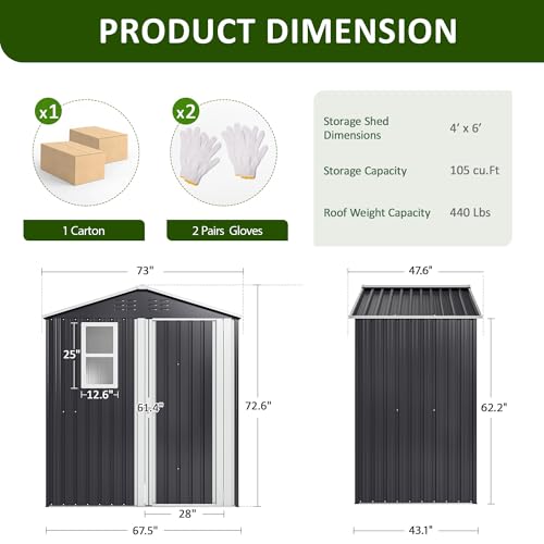 10x10 FT Outdoor Metal Storage Shed with Lockable Doors, Grey Q804763