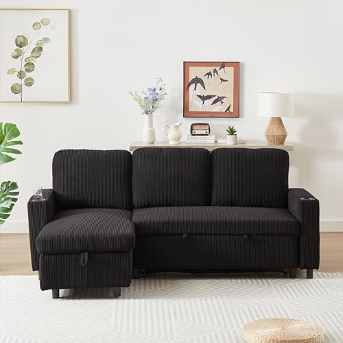 L-Shaped Pull Out Sleep Sofabed with Storage Chaise, Chenille Upholstered X30892