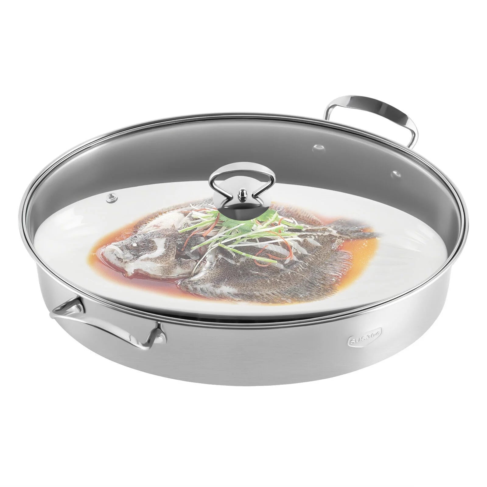 ZhdnBhnos Stainless Steel Fish Steamer with Glass Lid L7059