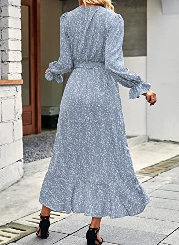 BTFBM Women Long Sleeve Wrap Maxi Dress V Neck Floral Z193
